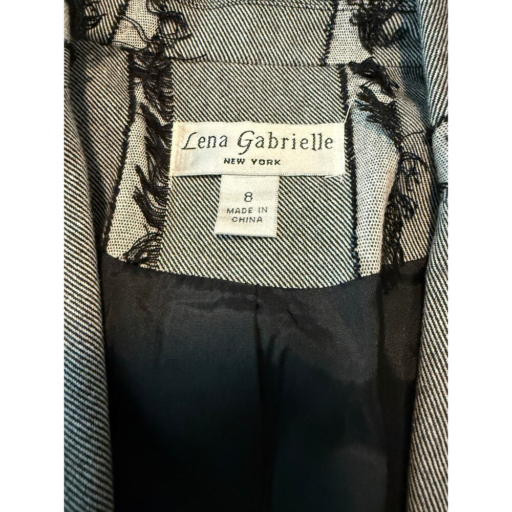 Lena Gabrielle Gray Black Fringe Textured Blazer Size 8 - Picture 5 of 6
